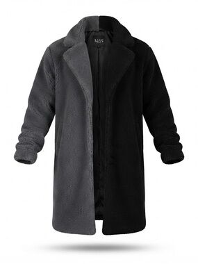Boohoo Two-Tone Black & Charcoal Sherpa Pea Coat